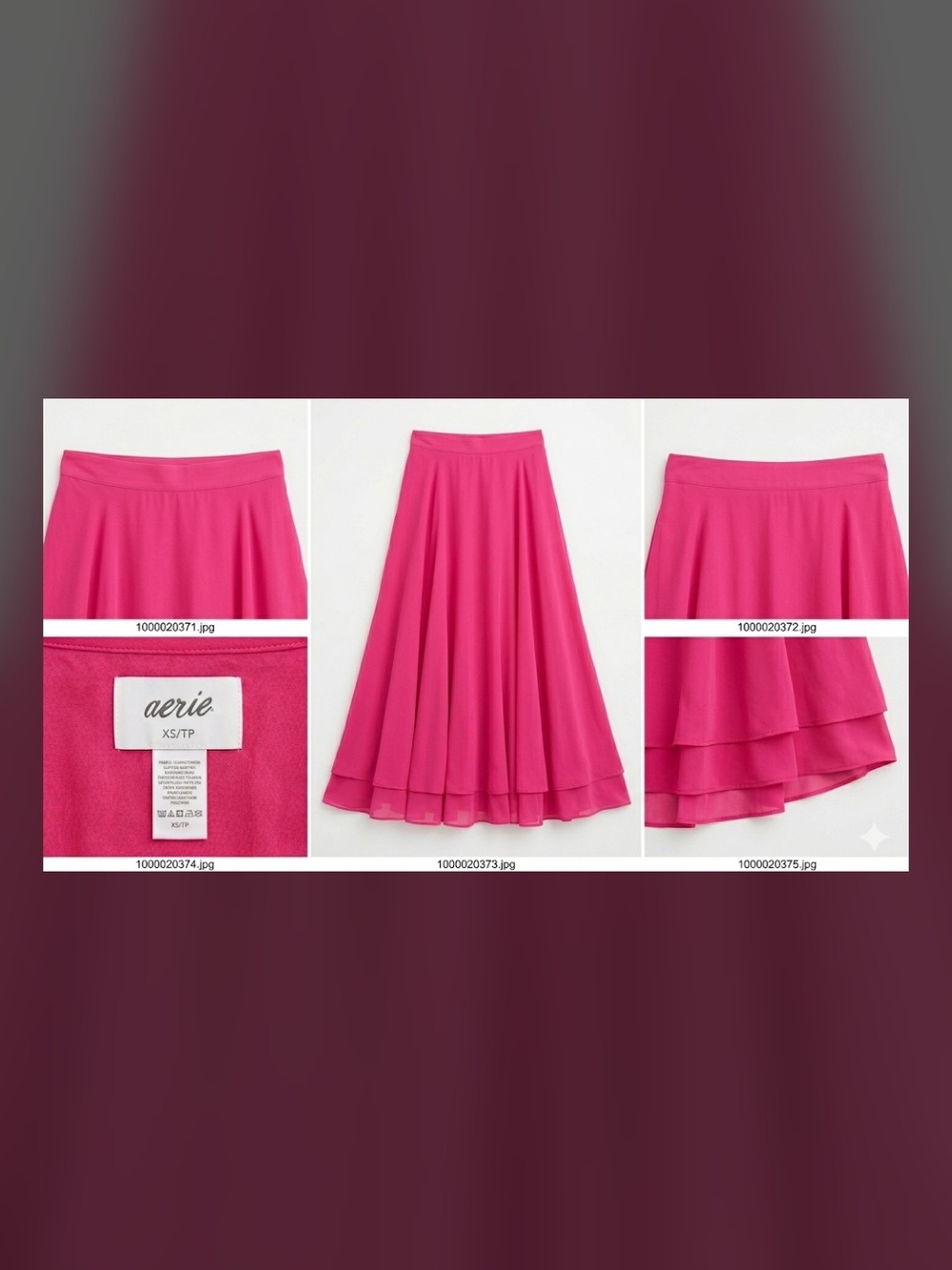 aerie Hot Pink Flowy Tiered A-Line Midi Skirt